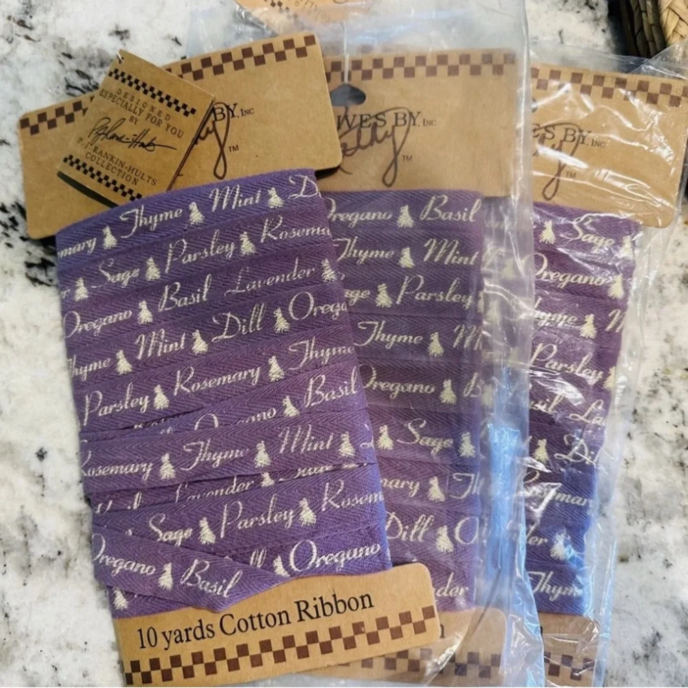 Cotton Ribbon Purple Garden with Herb Print 40 Yards